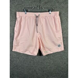 Maamgic Mens XXL Swim Trunks Pink‎ White Striped Drawstring Beach Shorts